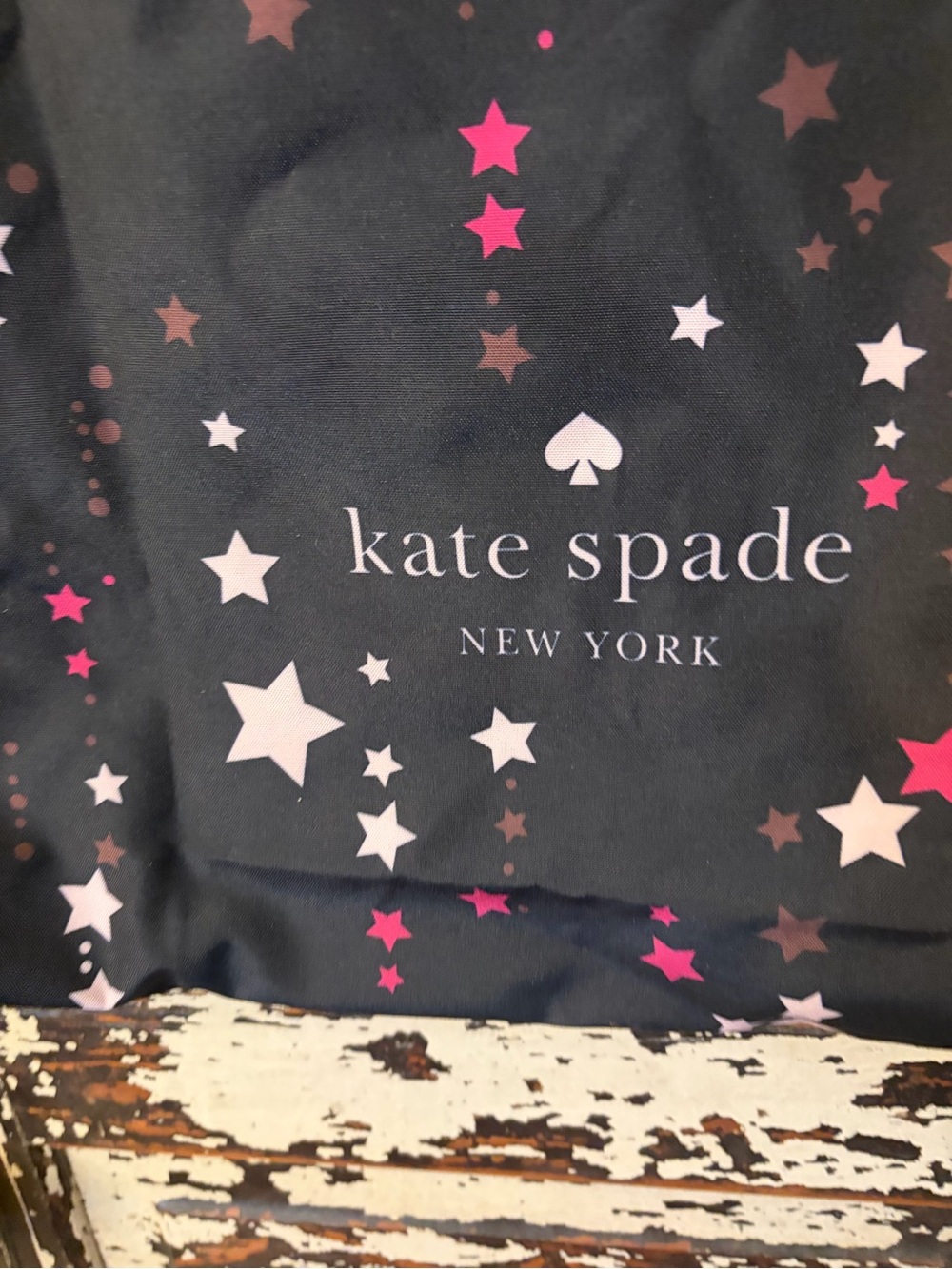 kate spade Black canvas shopper Tote with Pink & White Star Print. NWOT - Picture 2 of 7